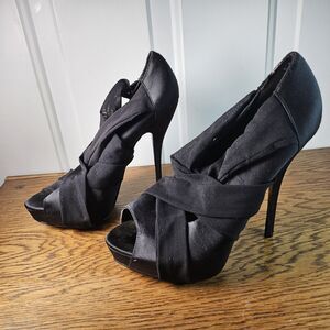 Wild Pair Womens Black Fabric Strappy Open Toe Stiletto Platform Pumps Size 8.5